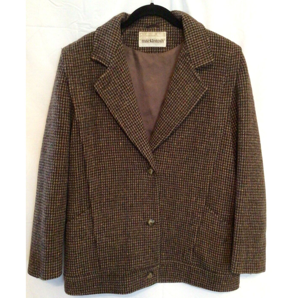 Vintage Contemporary Mackintosh Brown Plaid Wool Jacket sz 12 3 Button ~868A